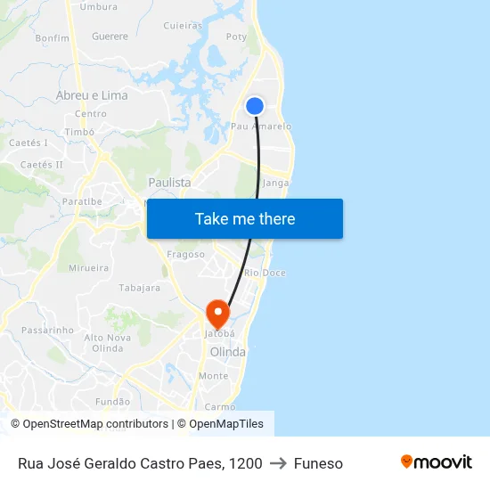 Rua José Geraldo Castro Paes, 1200 to Funeso map
