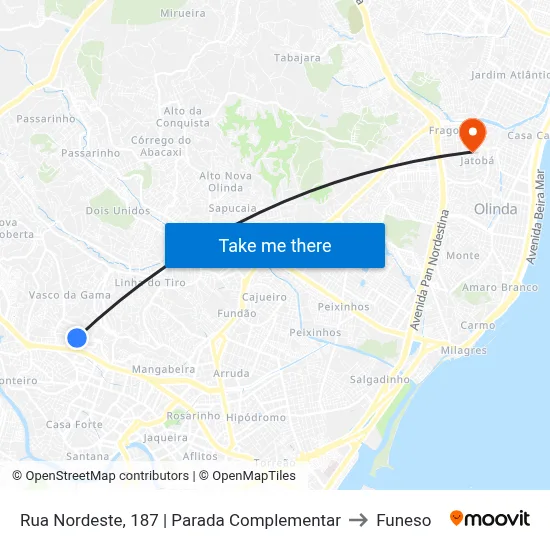 Rua Nordeste, 187 | Parada Complementar to Funeso map