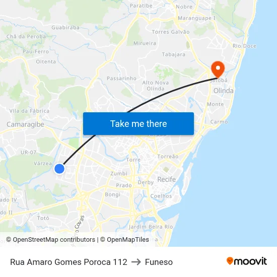 Rua Amaro Gomes Poroca 112 to Funeso map