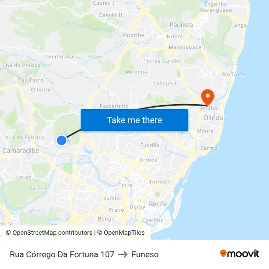 Rua Córrego Da Fortuna 107 to Funeso map