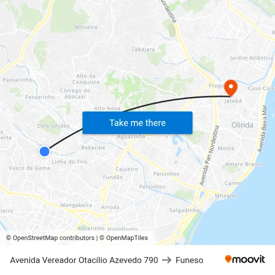 Avenida Vereador Otacílio Azevedo 790 to Funeso map