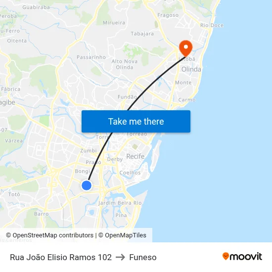 Rua João Elisio Ramos 102 to Funeso map
