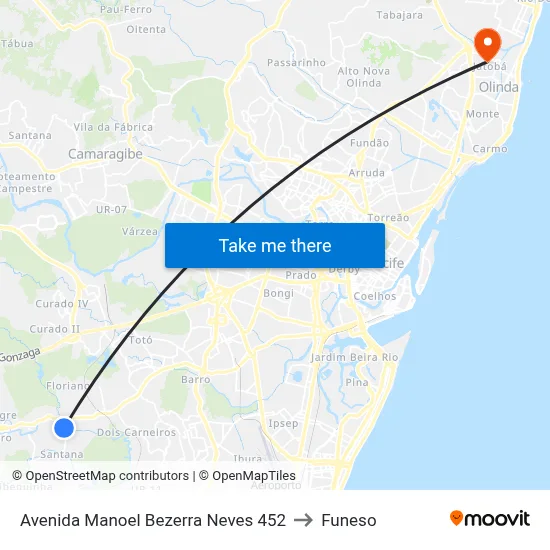 Avenida Manoel Bezerra Neves 452 to Funeso map