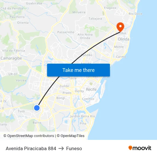 Avenida Piracicaba 884 to Funeso map