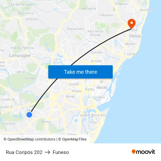 Rua Coripós 202 to Funeso map
