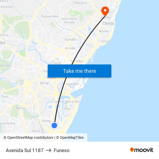 Avenida Sul 1187 to Funeso map