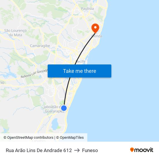 Rua Arão Lins De Andrade 612 to Funeso map
