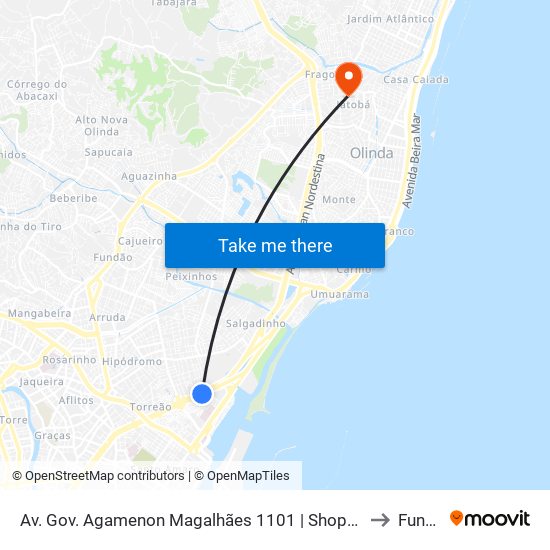 Av. Gov. Agamenon Magalhães 1101 | Shopping Tacaruna to Funeso map