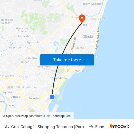 Av. Cruz Cabugá | Shopping Tacaruna (Parada 1) to Funeso map
