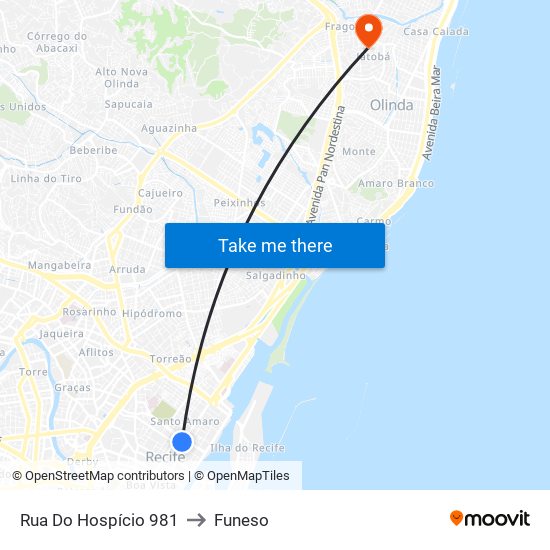 Rua Do Hospício 981 to Funeso map