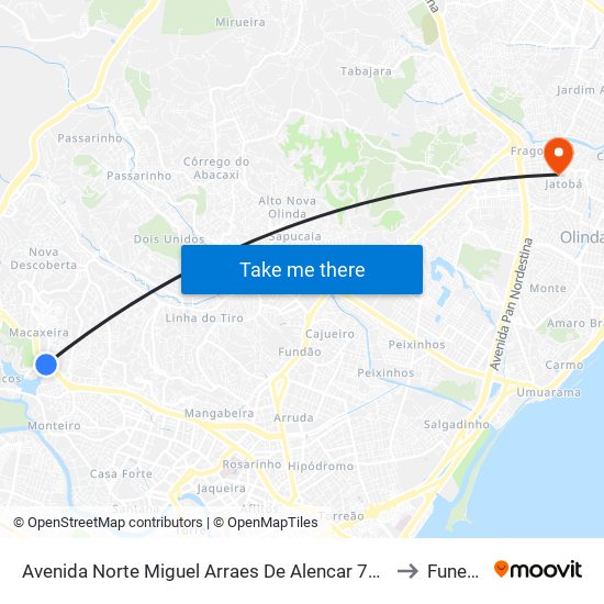Avenida Norte Miguel Arraes De Alencar 7368 to Funeso map
