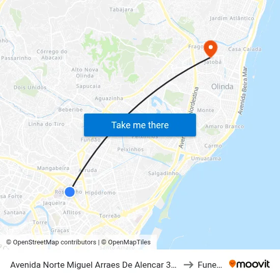 Avenida Norte Miguel Arraes De Alencar 3301 to Funeso map