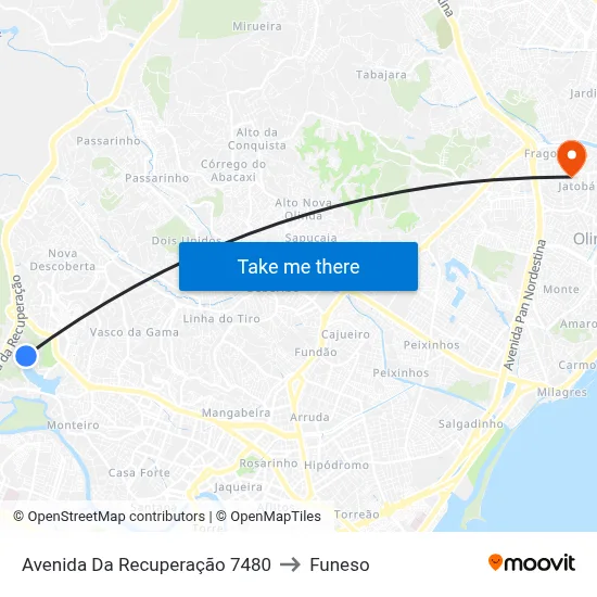 Avenida Da Recuperação 7480 to Funeso map