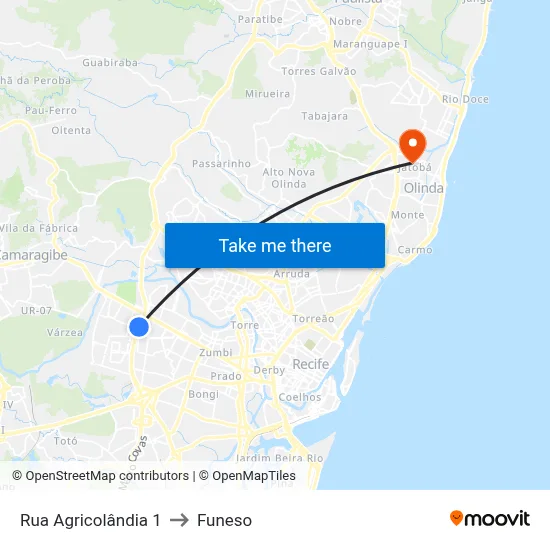 Rua Agricolândia 1 to Funeso map