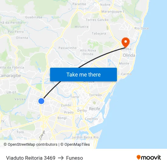Viaduto Reitoria 3469 to Funeso map