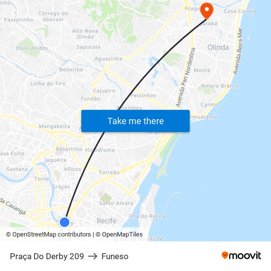 Praça Do Derby 209 to Funeso map