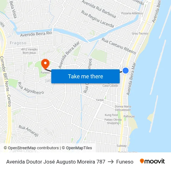 Avenida Doutor José Augusto Moreira 787 to Funeso map