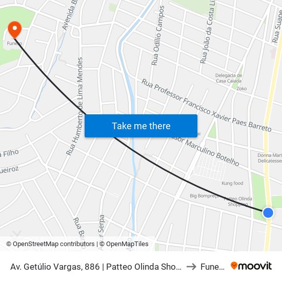 Av. Getúlio Vargas, 886 | Patteo Olinda Shopping to Funeso map