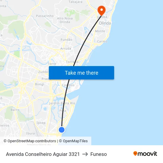 Avenida Conselheiro Aguiar 3321 to Funeso map