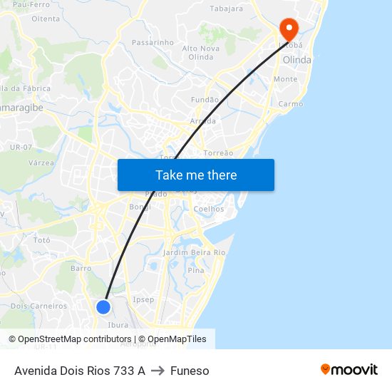Avenida Dois Rios 733 A to Funeso map