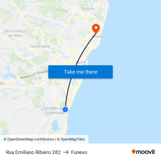 Rua Emiliano Ribeiro 282 to Funeso map