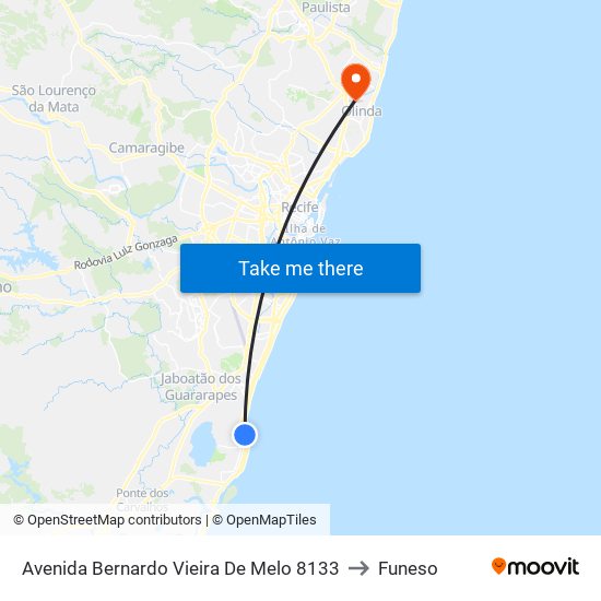 Avenida Bernardo Vieira De Melo 8133 to Funeso map