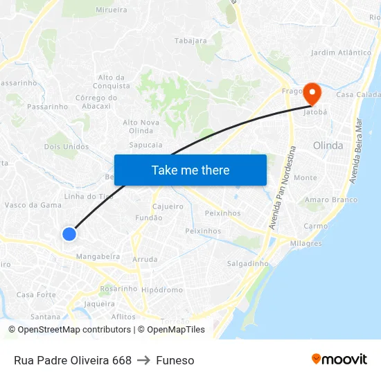 Rua Padre Oliveira 668 to Funeso map