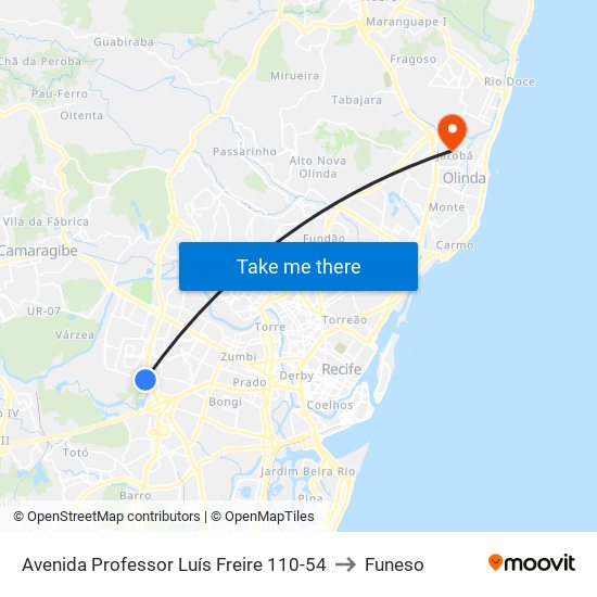 Avenida Professor Luís Freire 110-54 to Funeso map