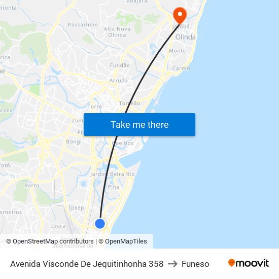 Avenida Visconde De Jequitinhonha 358 to Funeso map