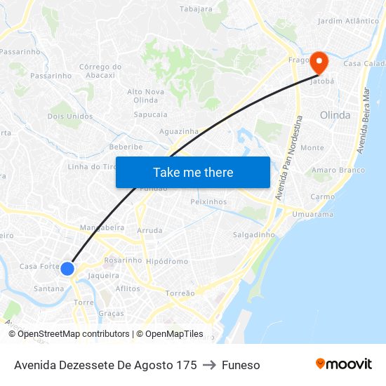 Avenida Dezessete De Agosto 175 to Funeso map