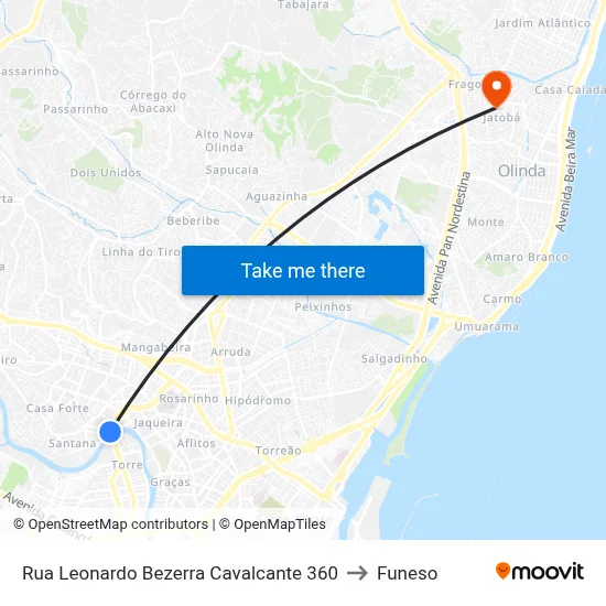 Rua Leonardo Bezerra Cavalcante 360 to Funeso map