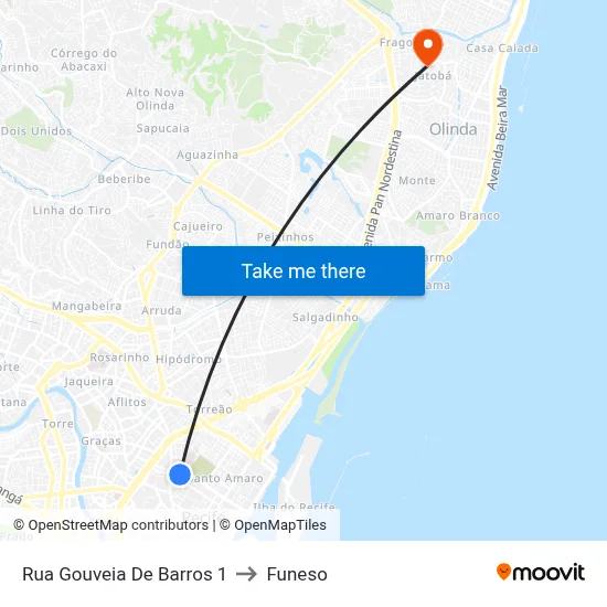 Rua Gouveia De Barros 1 to Funeso map