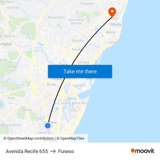 Avenida Recife 655 to Funeso map