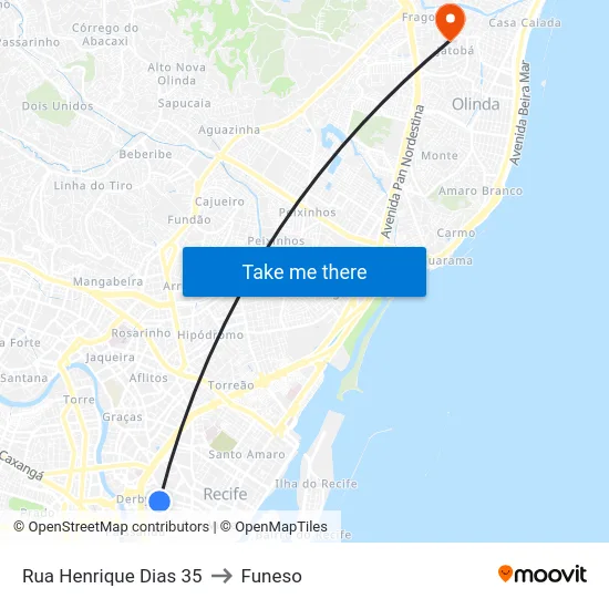 Rua Henrique Dias 35 to Funeso map