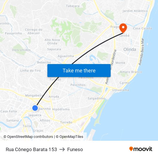 Rua Cônego Barata 153 to Funeso map