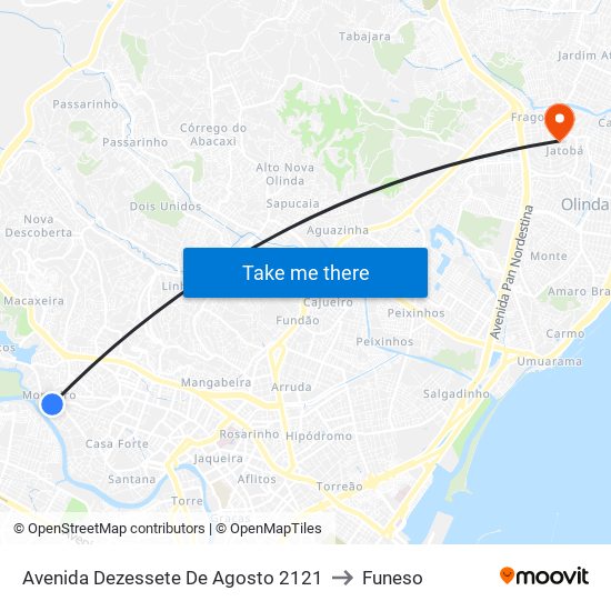 Avenida Dezessete De Agosto 2121 to Funeso map