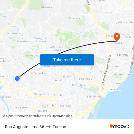 Rua Augusto Lima 36 to Funeso map