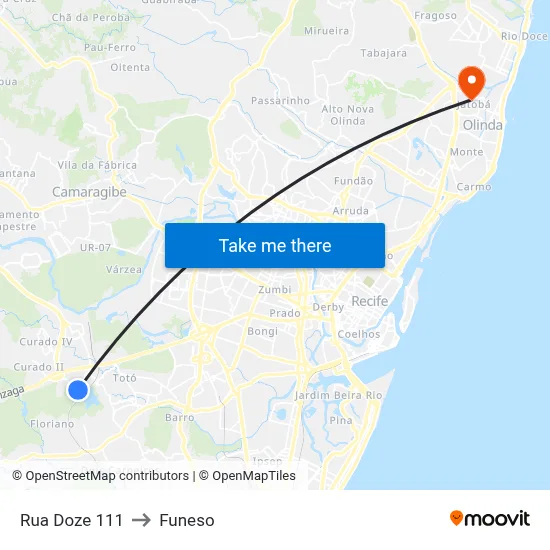 Rua Doze 111 to Funeso map