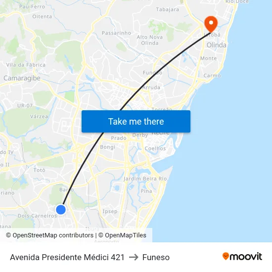 Avenida Presidente Médici 421 to Funeso map