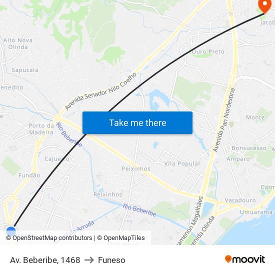 Av. Beberibe, 1468 to Funeso map