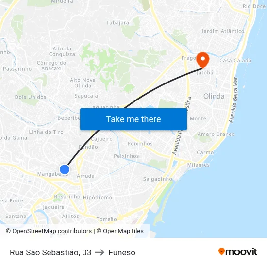 Rua São Sebastião, 03 to Funeso map