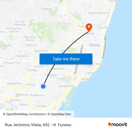 Rua Jerônimo Vilela, 692 to Funeso map