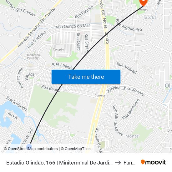 Estádio Olindão, 166 | Miniterminal De Jardim Brasil I to Funeso map