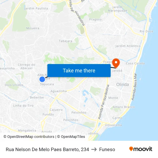 Rua Nelson De Melo Paes Barreto, 234 to Funeso map