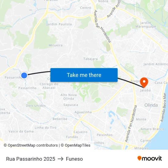 Rua Passarinho 2025 to Funeso map