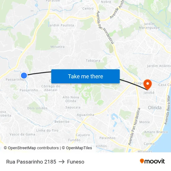 Rua Passarinho 2185 to Funeso map