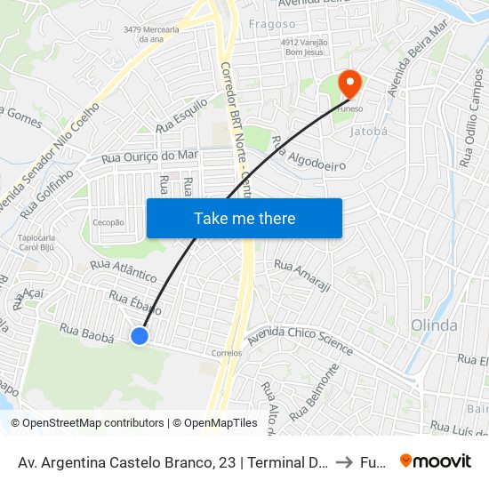 Av. Argentina Castelo Branco, 23 | Terminal De Ouro Preto (Argentina) to Funeso map