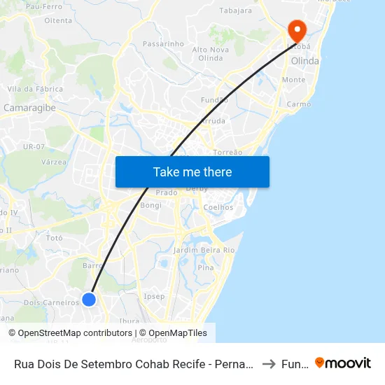 Rua Dois De Setembro Cohab Recife - Pernambuco 51340 Brasil to Funeso map