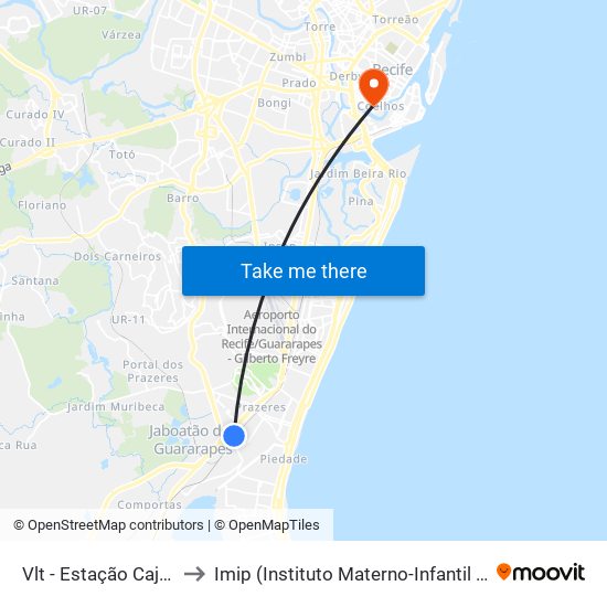 Vlt - Estação Cajueiro Seco to Imip (Instituto Materno-Infantil De Pernambuco) map