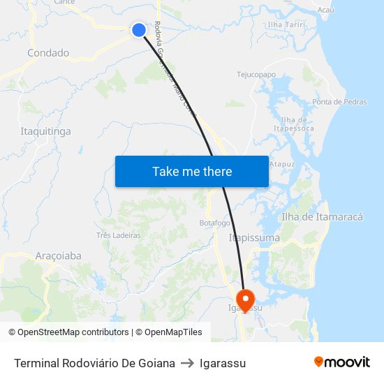 Terminal Rodoviário De Goiana to Igarassu map